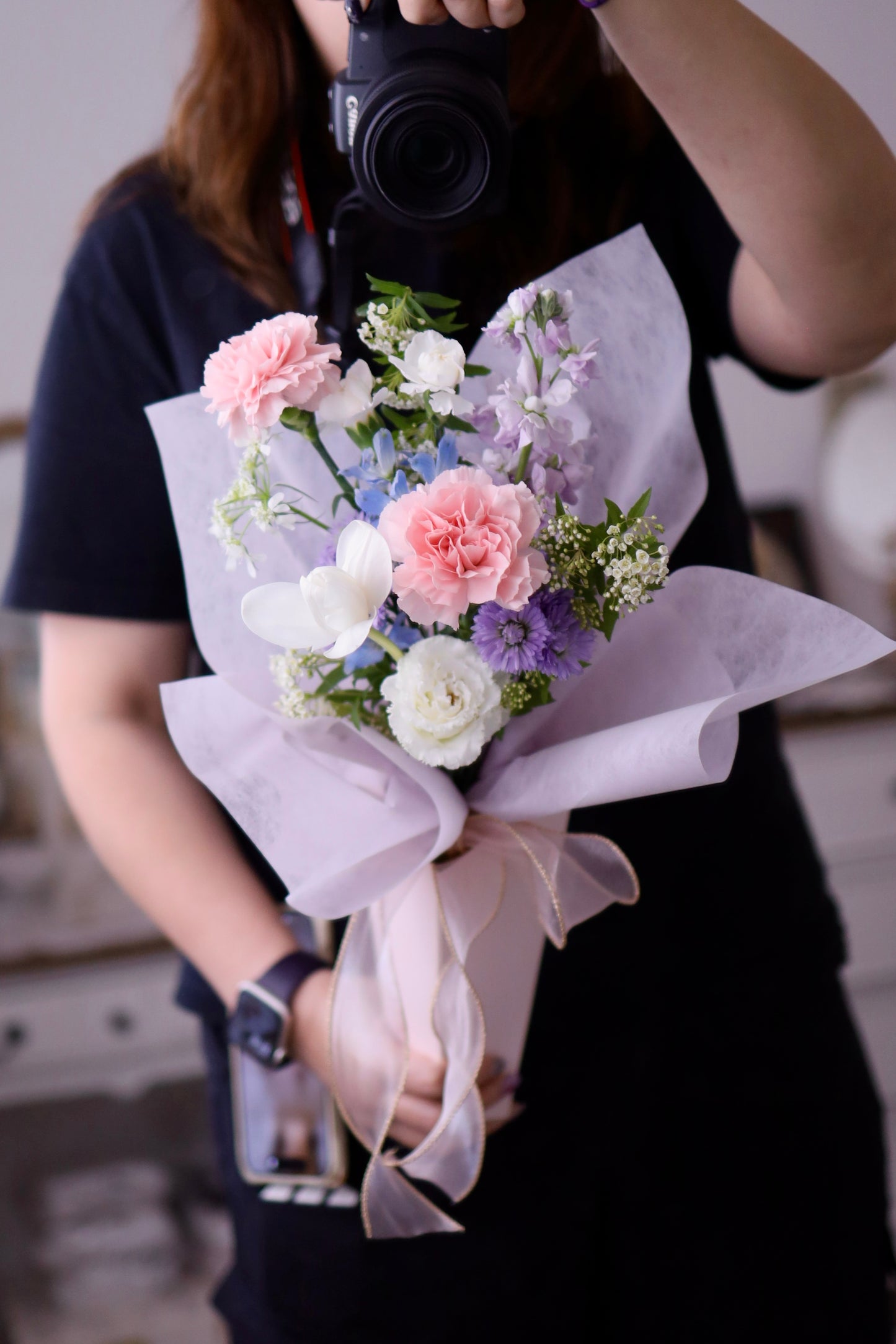 (Early Bird Offer 早鳥優惠) Mother's Day Fresh Flower Table Vase with Carnation & Tulip 母親節康乃馨鬱金香鮮花座檯小瓶花