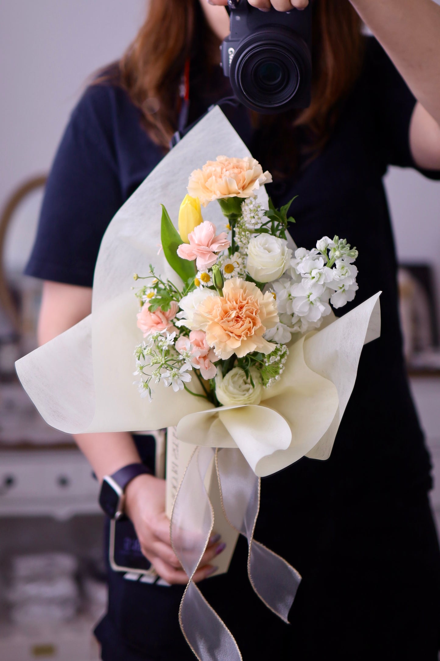 (Early Bird Offer 早鳥優惠) Mother's Day Fresh Flower Table Vase with Carnation & Tulip 母親節康乃馨鬱金香鮮花座檯小瓶花