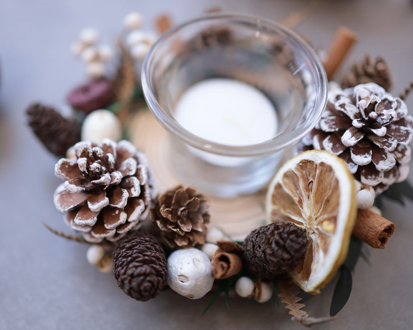 Christmas Candle Holder with Dried Flowers