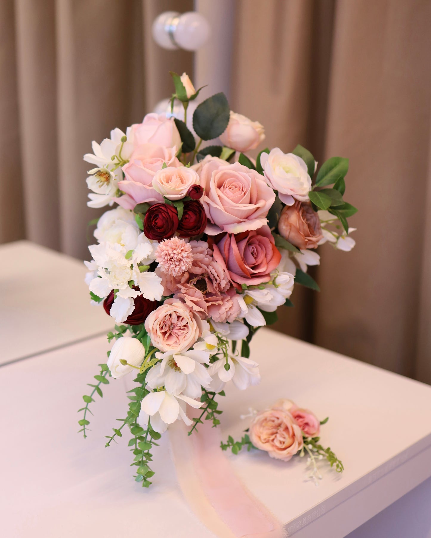 Cascade Bridal Bouquet with Silk Flowers