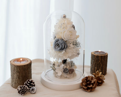 Christmas Tree Glass Dome with Preserved Flowers